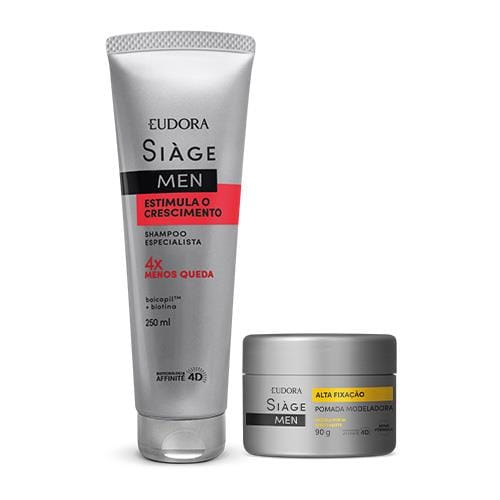 Combo Siàge Men Shampoo + Pomada Modeladora | PerfuMogi Mogi das Cruzes Combo Siàge Men Shampoo Estimula o Crescimento + Pomada Modeladora Alta Fixação da Eudora, disponível na PerfuMogi em Mogi das Cruzes.