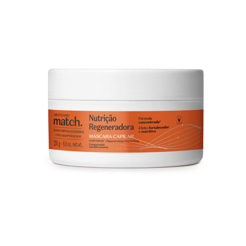 O Boticário Match Nutrição Regeneradora Máscara Capilar 250g Máscara Capilar O Boticário Match Nutrição Regeneradora 250g, com óleos fortalecedores e fito adaptógenos para nutrição intensa.